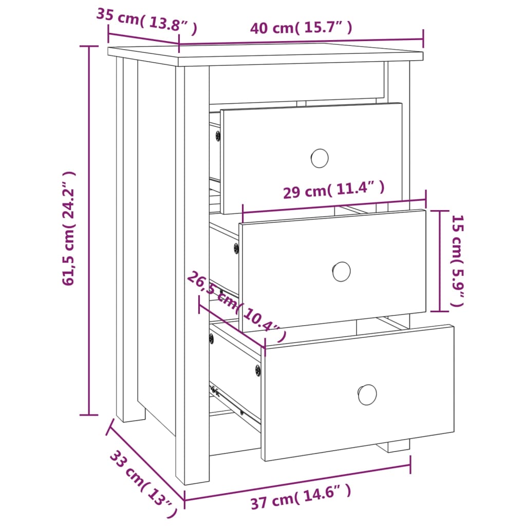 Sängbord 2 st svart 40x35x61,5 cm massiv furu
