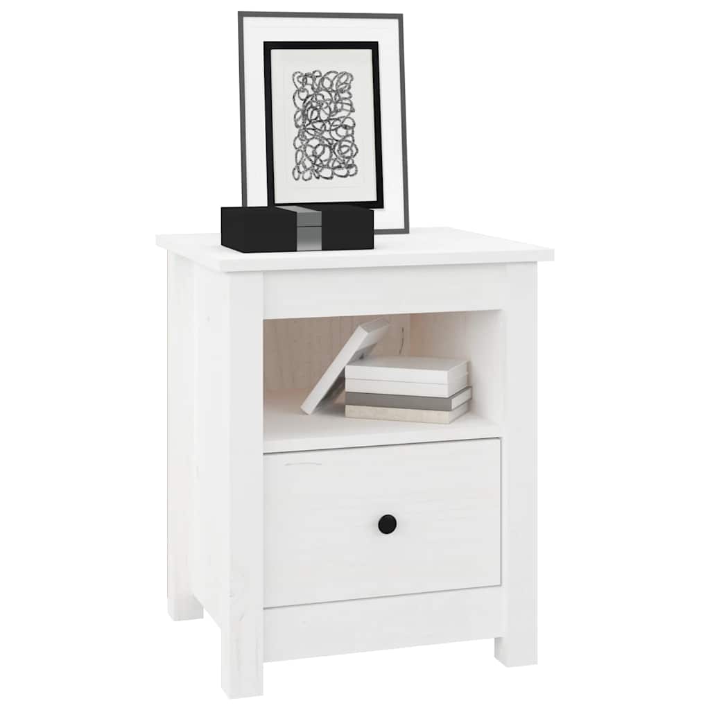 Sängbord 2 st vit 40x35x49 cm massiv furu