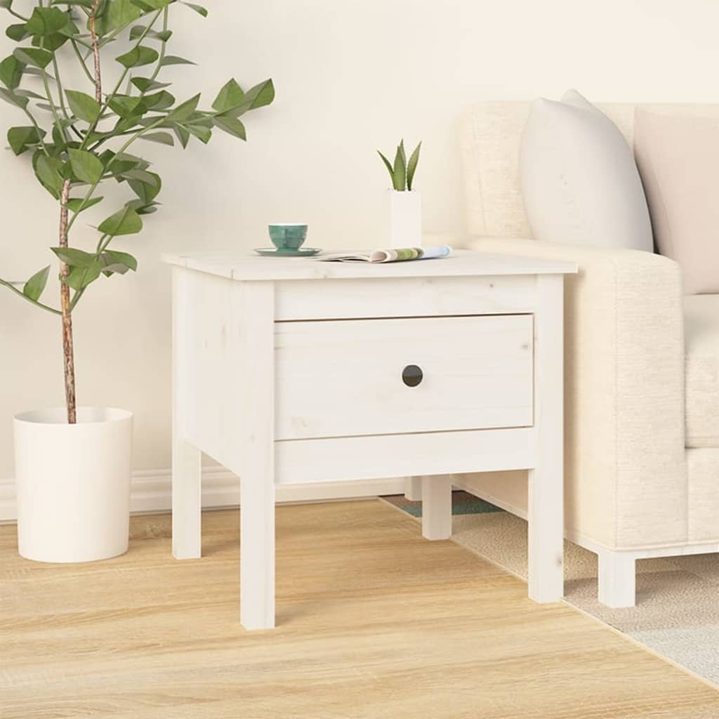 Sidobord Vit 2 st 50x50x49 cm massivt furuträ