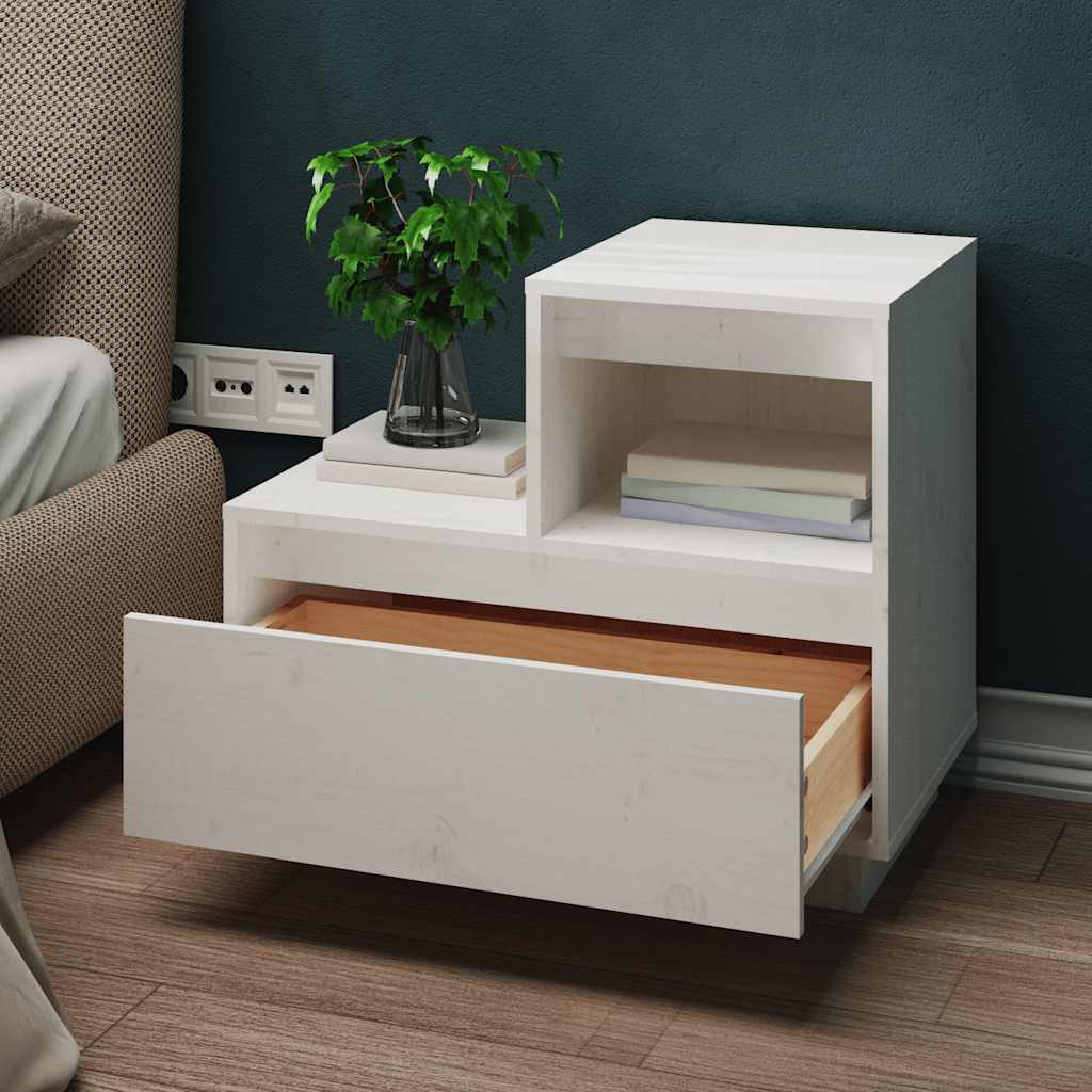 Sängbord 2 st vit 60x34x51 cm massiv furu