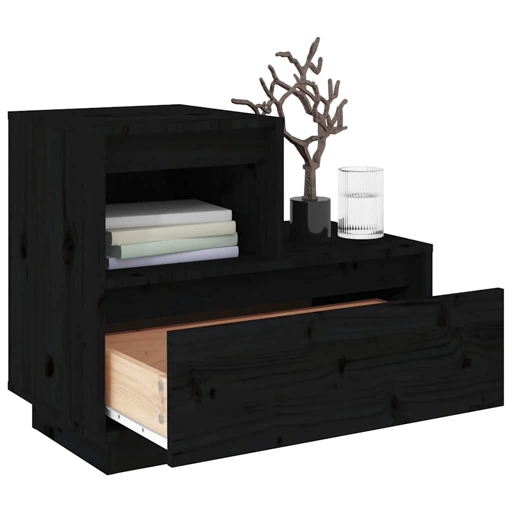 Sängbord 2 st svart 60x34x51 cm massiv furu