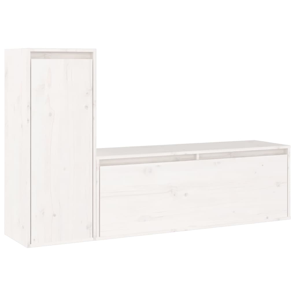 Tv-bänk 2 st vit massiv furu