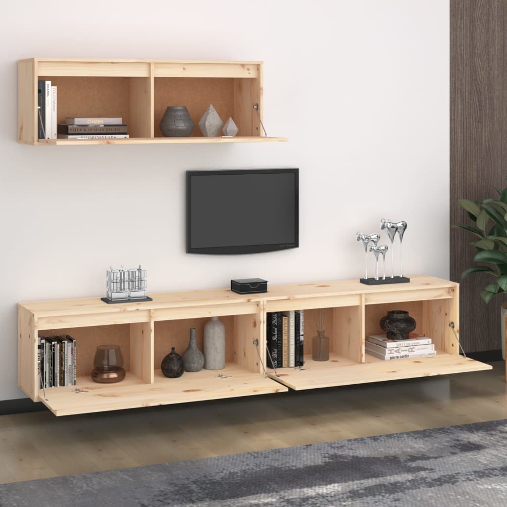 Tv-bänk 3 st massiv furu