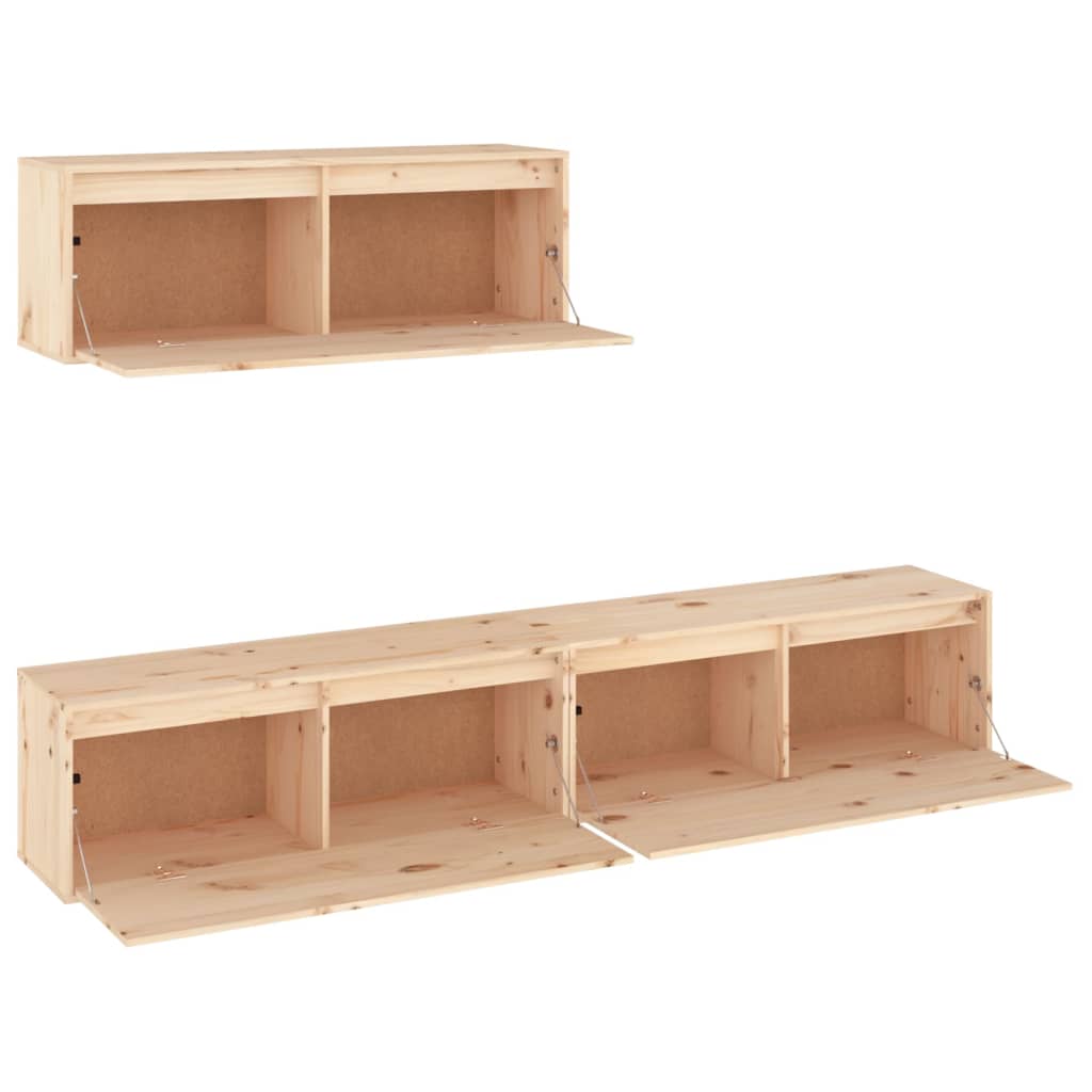 Tv-bänk 3 st massiv furu
