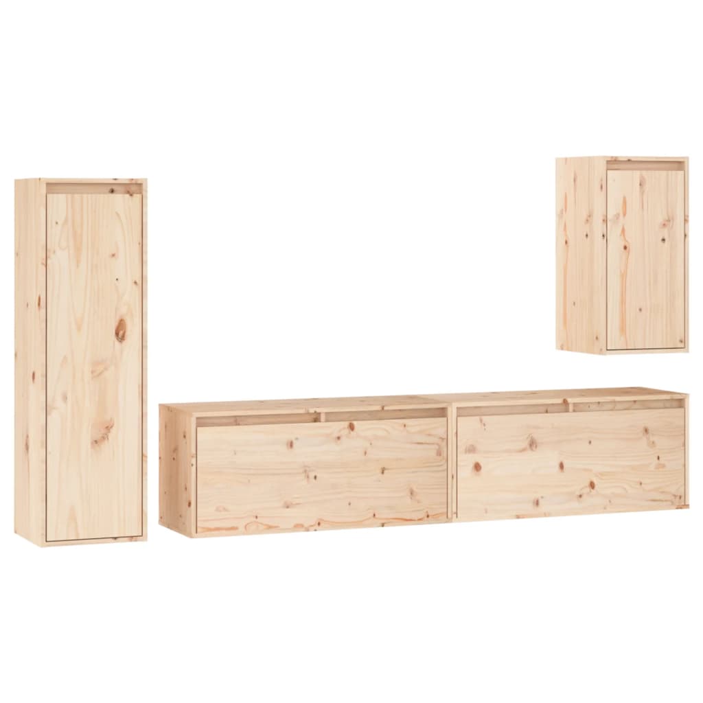 Tv-bänk 4 st massiv furu