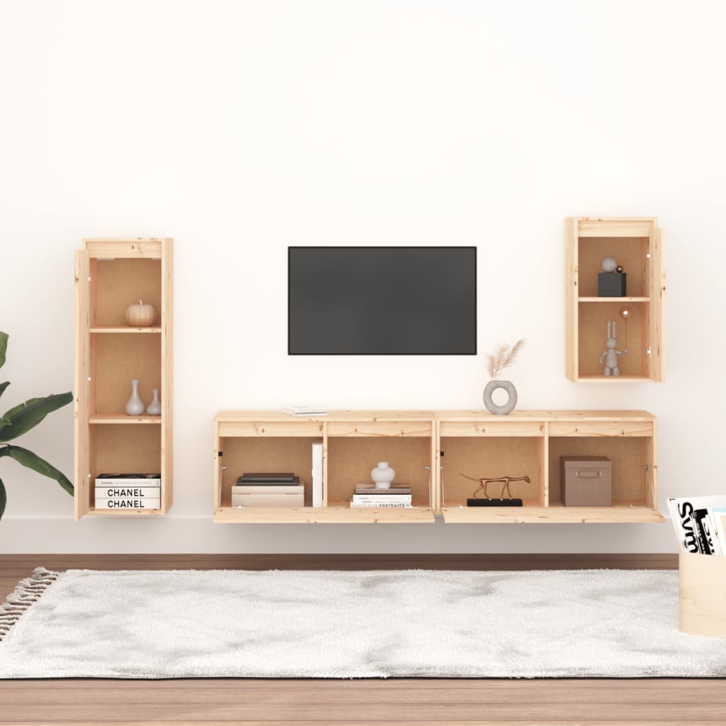 Tv-bänk 4 st massiv furu
