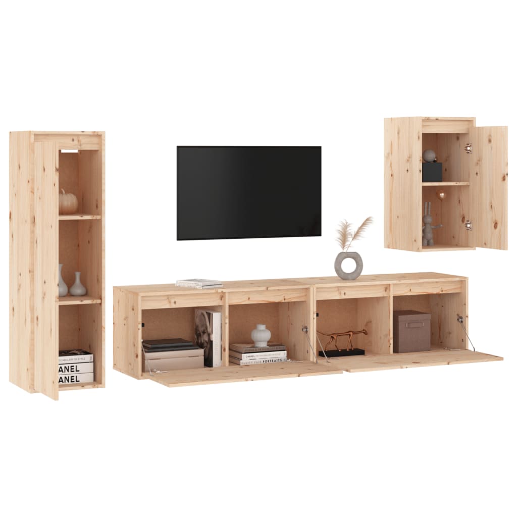 Tv-bänk 4 st massiv furu