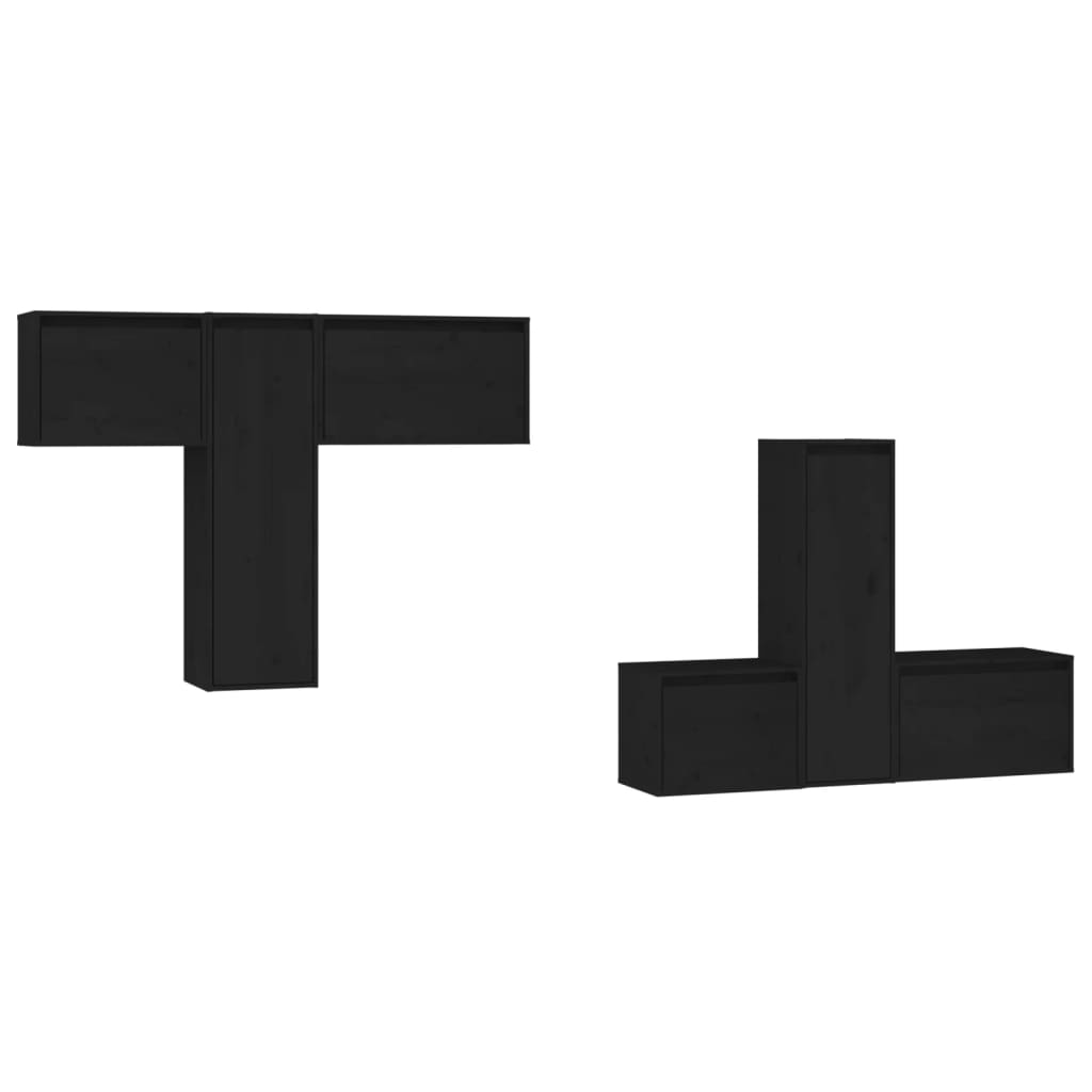 XXXXX Tv-bänk 6 st svart massiv furu