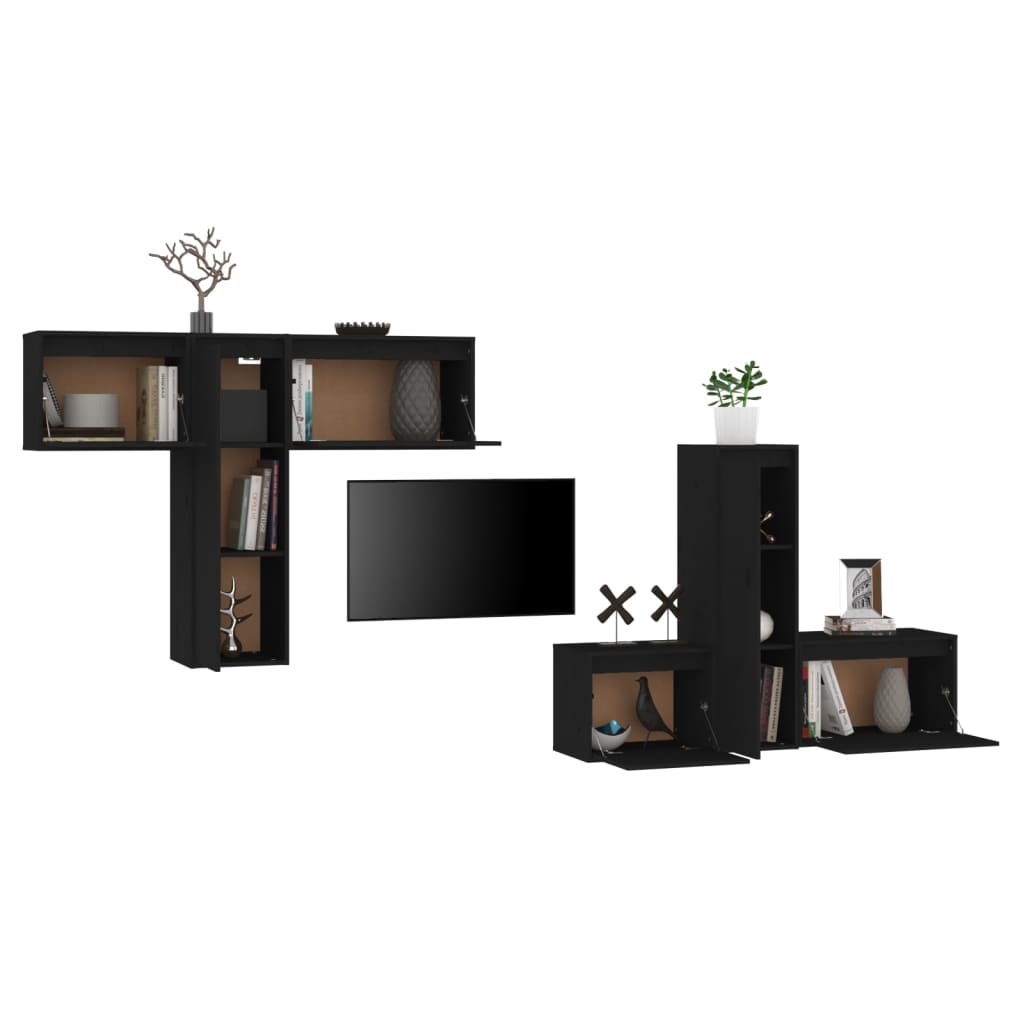 XXXXX Tv-bänk 6 st svart massiv furu
