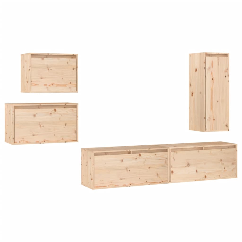 Tv-bänk 5 st massiv furu