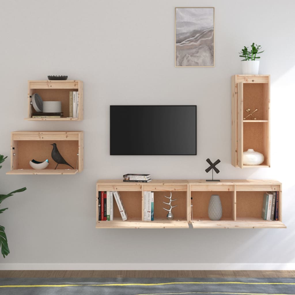 Tv-bänk 5 st massiv furu