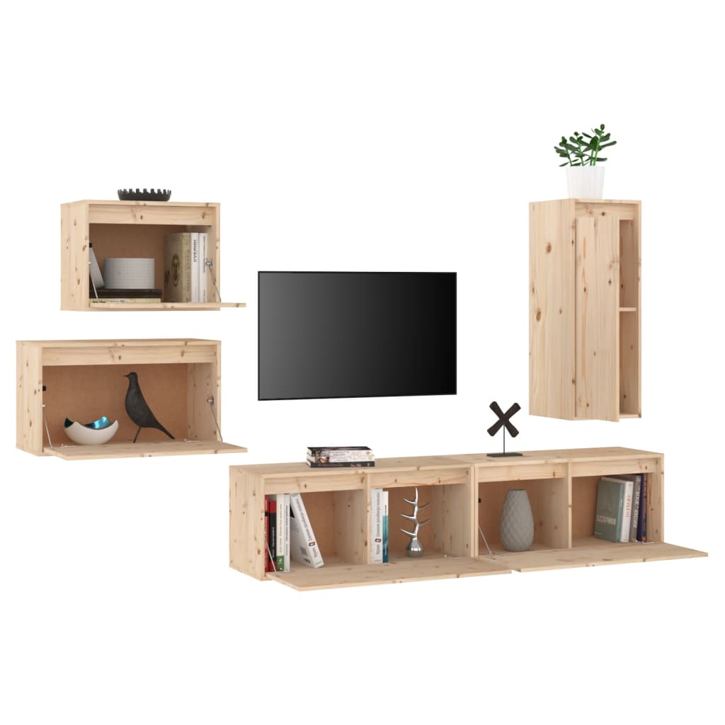 Tv-bänk 5 st massiv furu