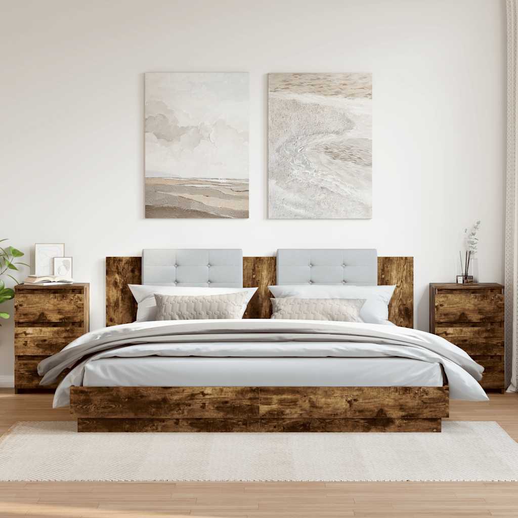 Sängbord 2 st rökfärgad ek 40x35x62,5 cm konstruerat trä