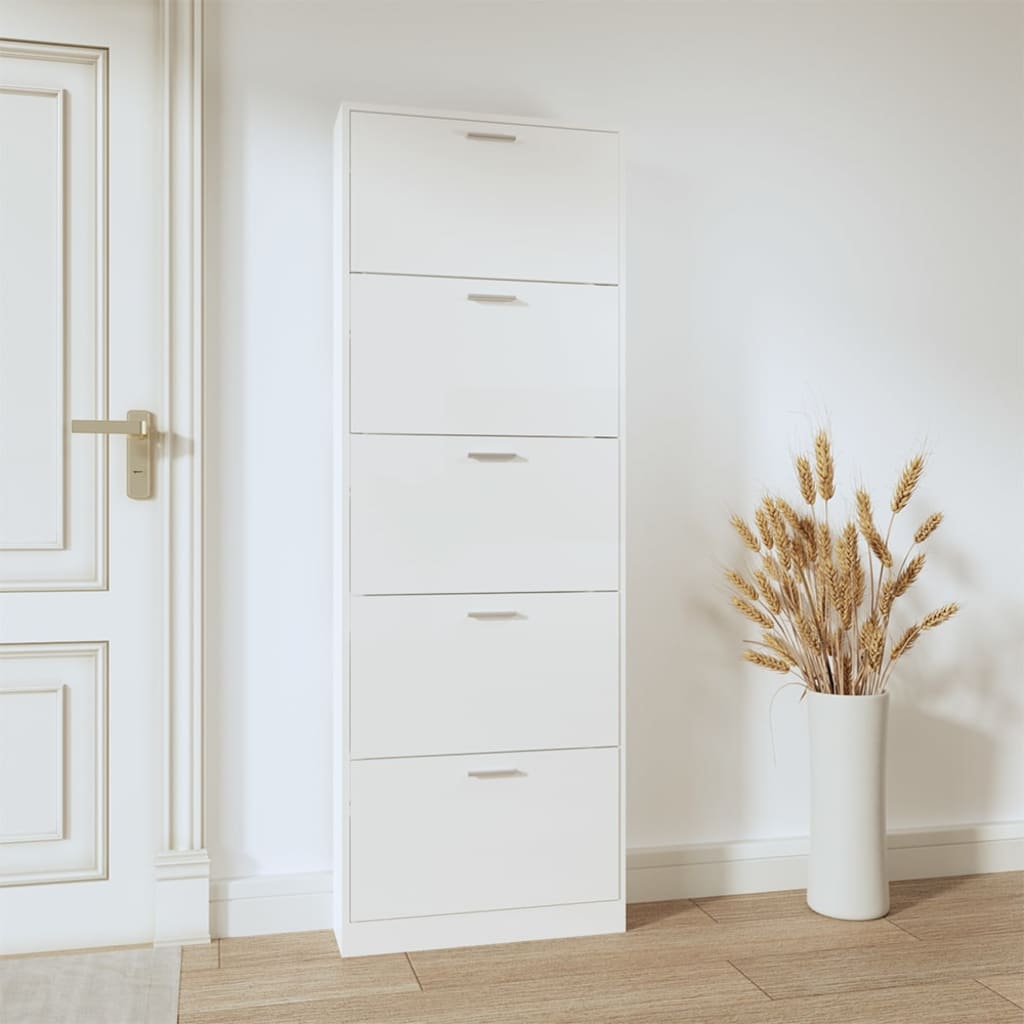 Skoställ Högglans Vit Skoskåp 59x17x169 cm
