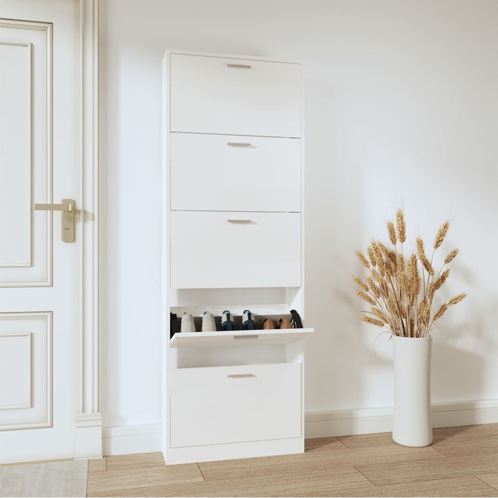 Skoställ Högglans Vit Skoskåp 59x17x169 cm