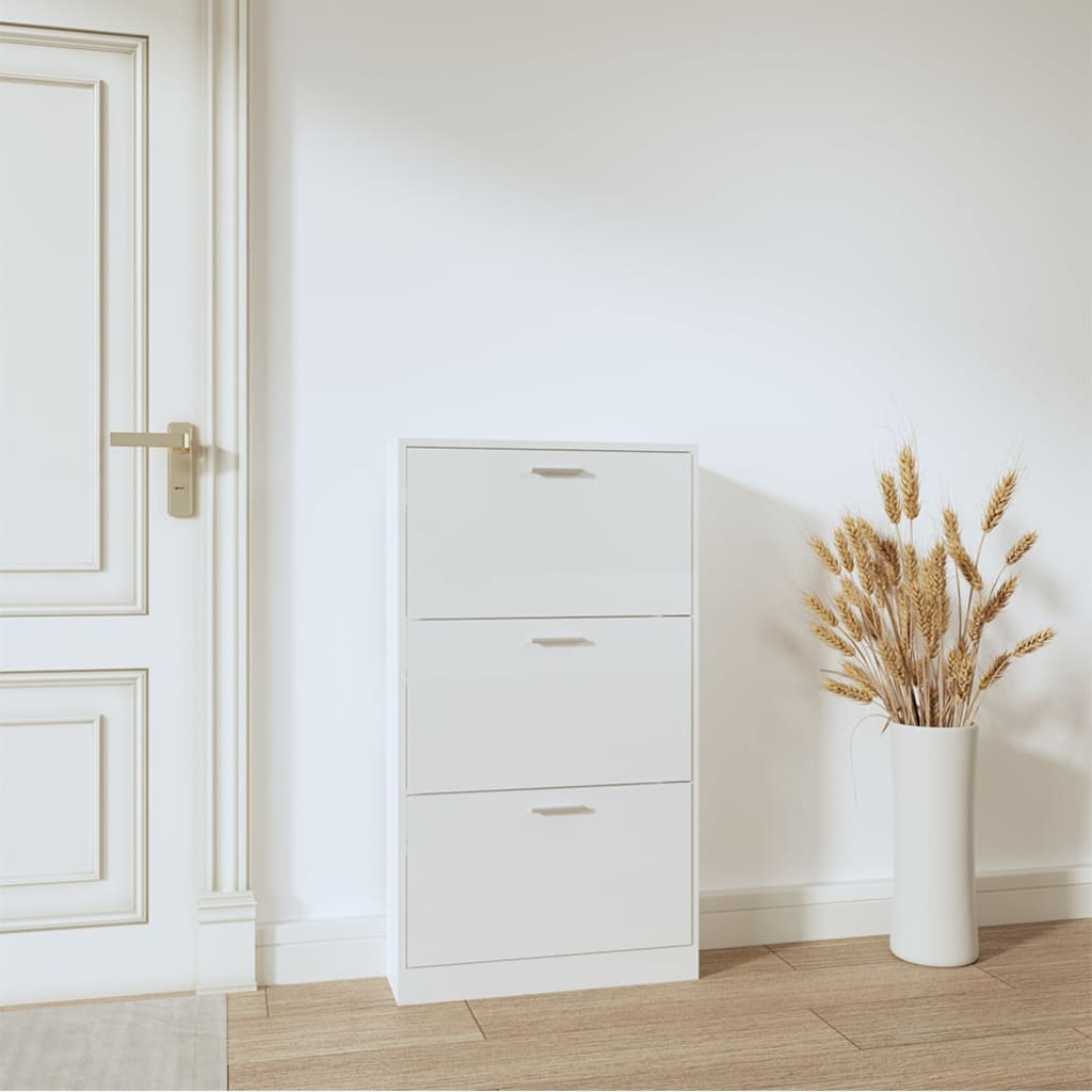 Skoställ Högglans Vit Skoskåp 59x17x108 cm