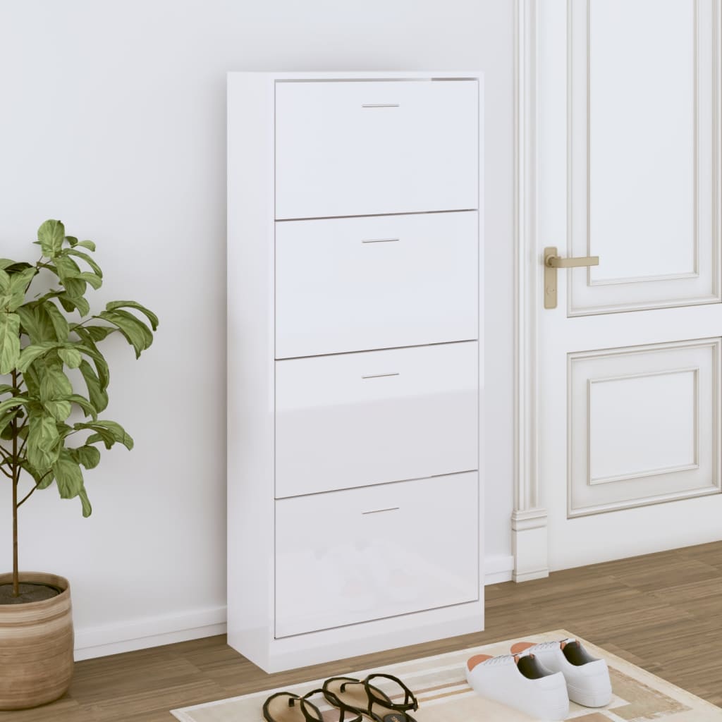 Skoställ Högglans Vit Skoskåp 63x24x147 cm