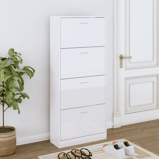 Skoställ Högglans Vit Skoskåp 63x24x147 cm