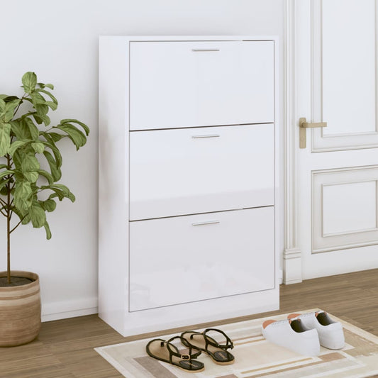 Skoställ Högglans Vit Skoskåp 63x24x103 cm