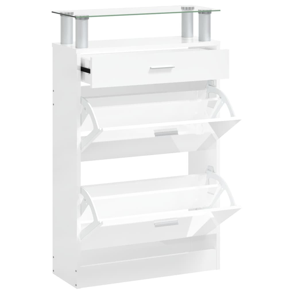 Skoställ Högglans Vit Skoskåp 63x24x104 cm
