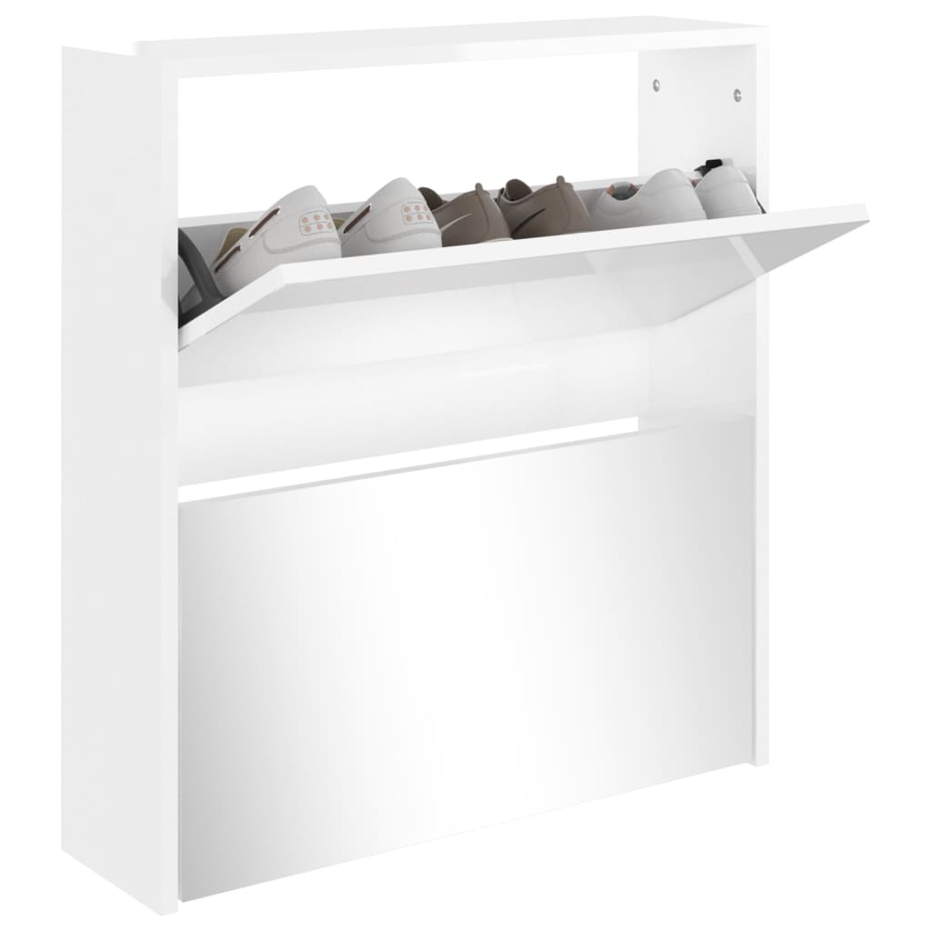 Skoställ Högglans Vit Skoskåp med 2 skåp 63x17x67 cm