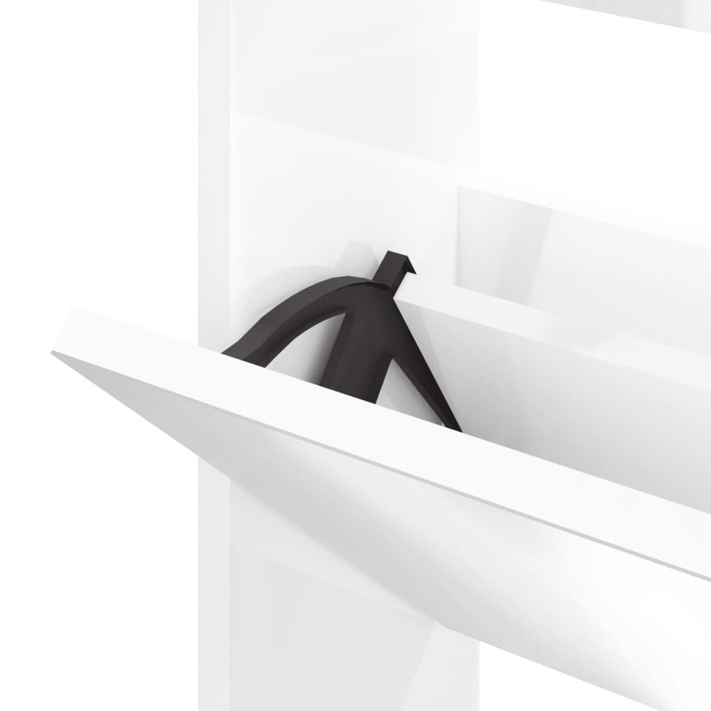 Skoställ Högglans Vit Skoskåp med 3 skåp 63x17x102,5 cm