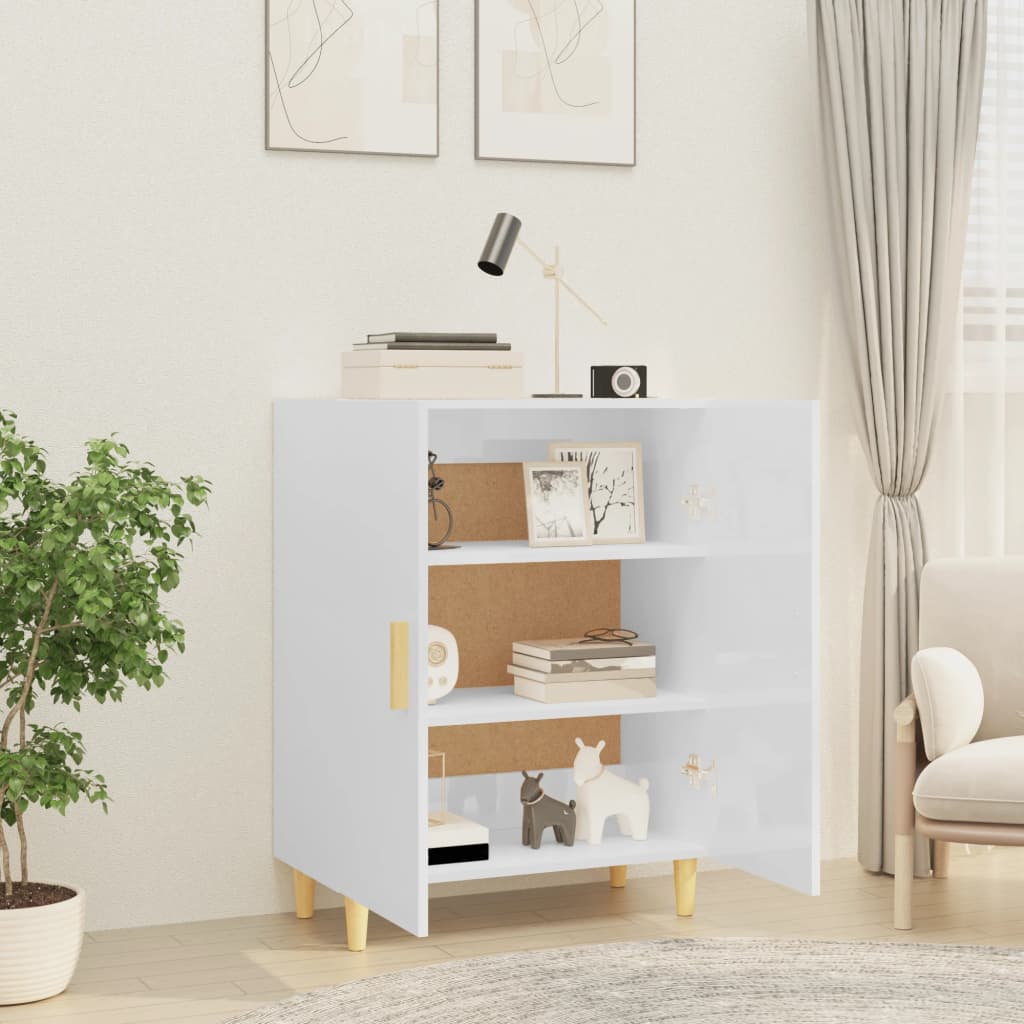 Skåp vit högglans 70x34x90 cm konstruerat trä