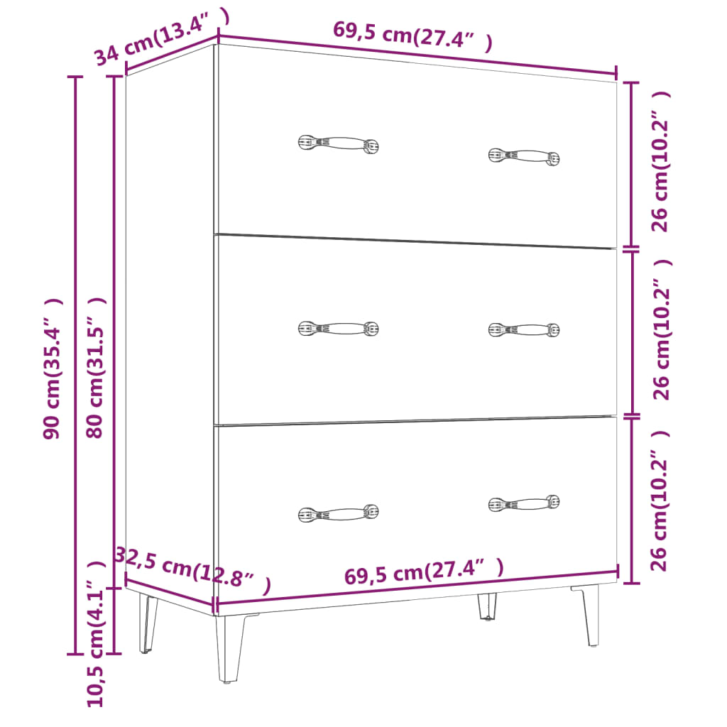 Skåp vit 69,5x34x90 cm konstruerat trä