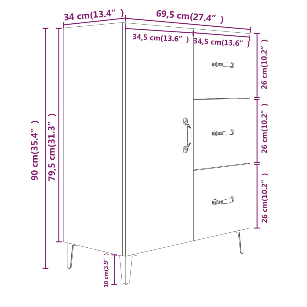 Skåp vit 69,5x34x90 cm konstruerat trä