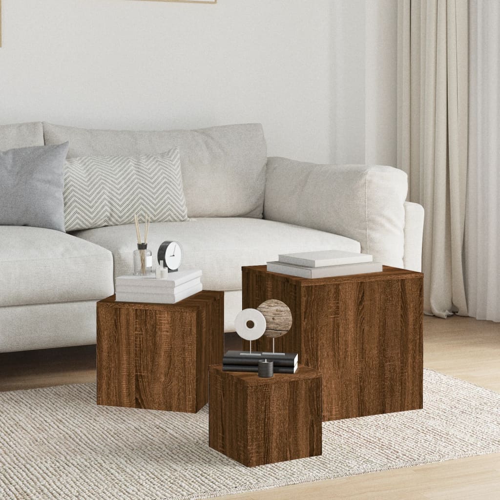 Sidobord Brun Ek 3 st