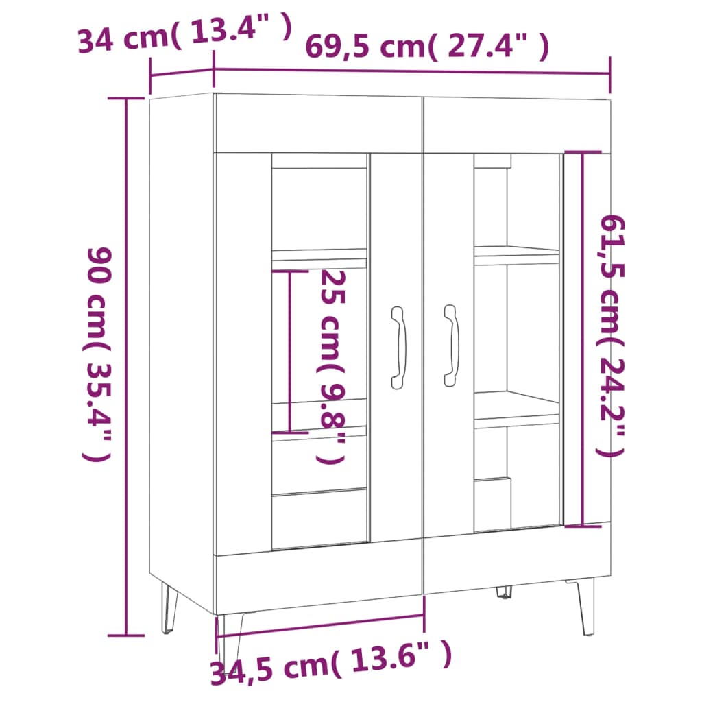 Skåp vit 69,5x34x90 cm konstruerat trä