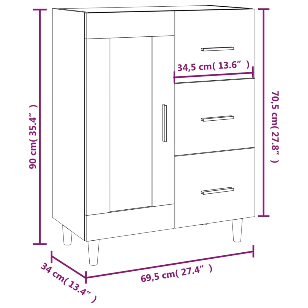 Skåp vit 69,5x34x90 cm konstruerat trä