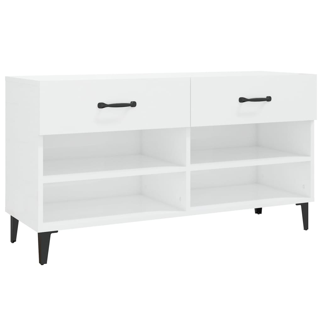 Skoställ Högglans Vit Skoskåp 102x35x55 cm