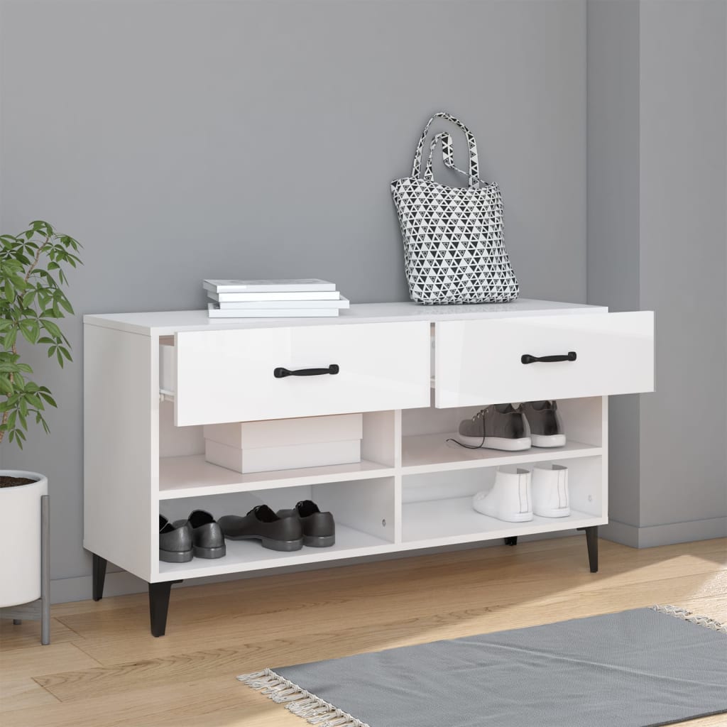 Skoställ Högglans Vit Skoskåp 102x35x55 cm