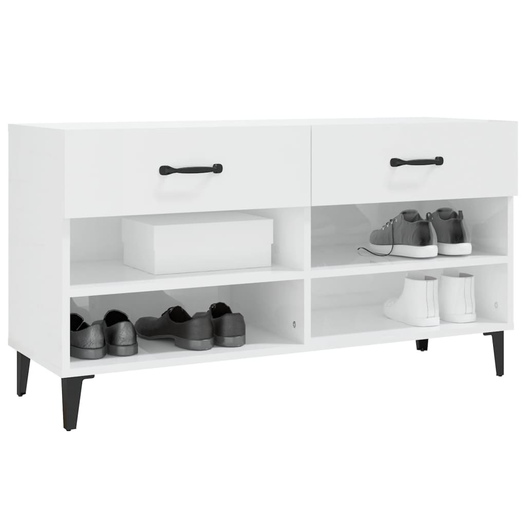 Skoställ Högglans Vit Skoskåp 102x35x55 cm