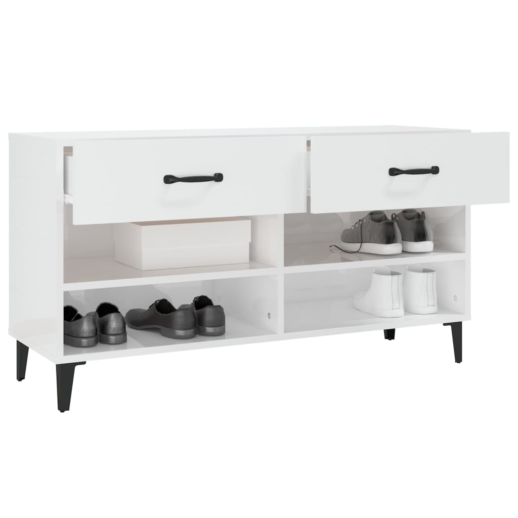 Skoställ Högglans Vit Skoskåp 102x35x55 cm