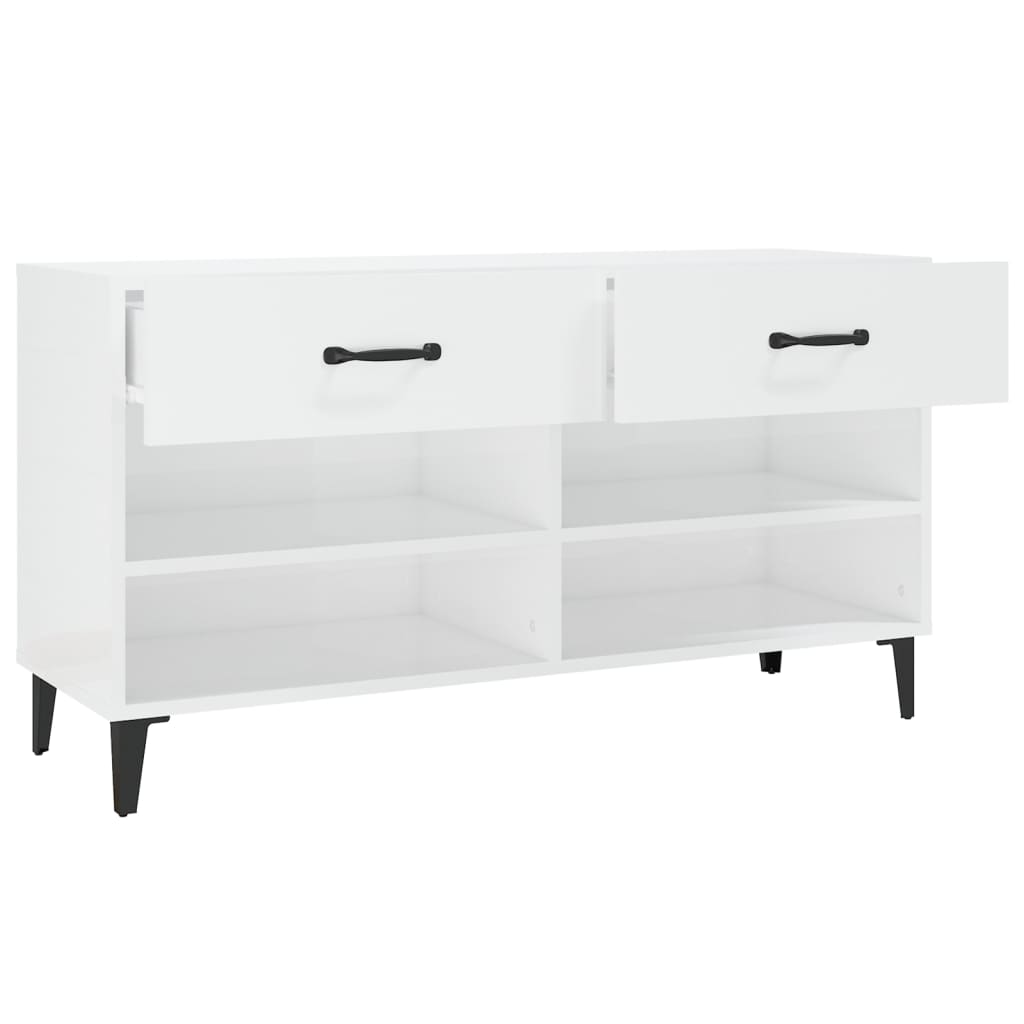 Skoställ Högglans Vit Skoskåp 102x35x55 cm