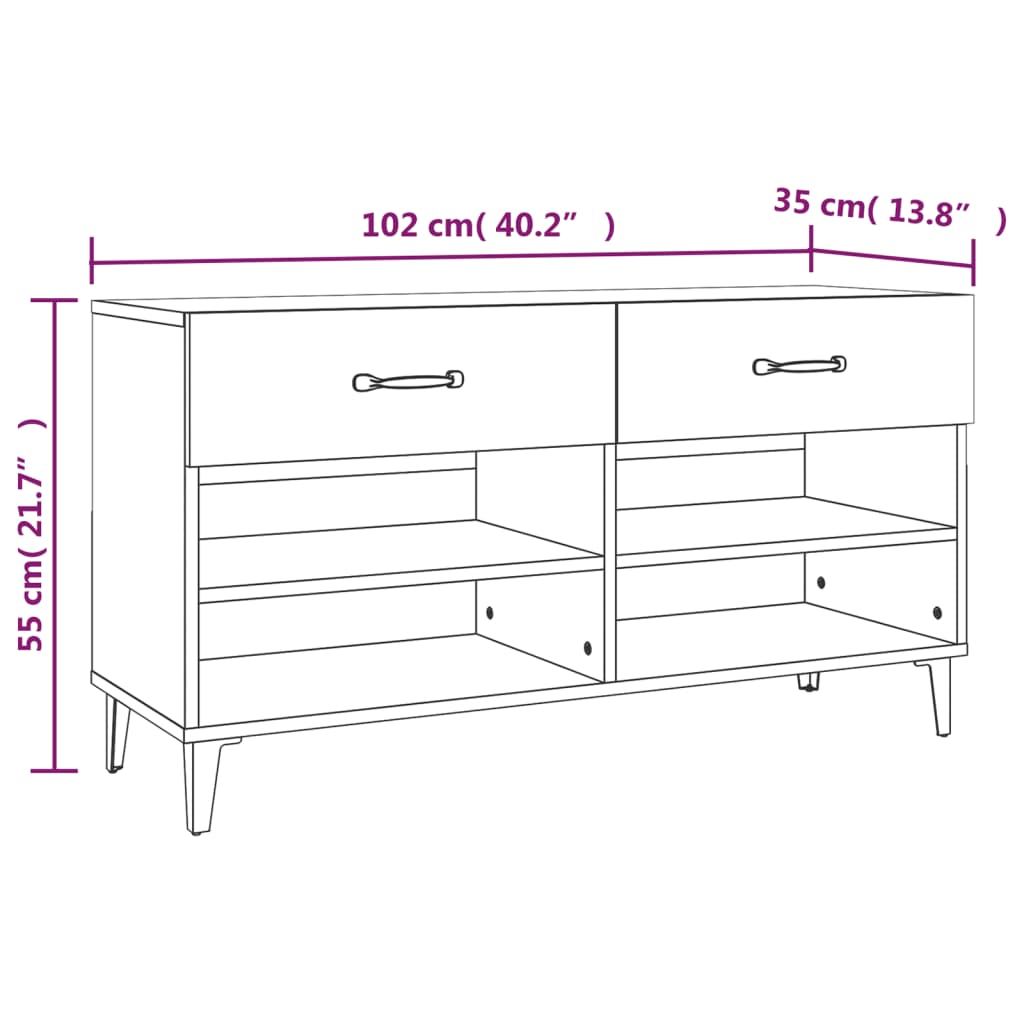 Skoställ Högglans Vit Skoskåp 102x35x55 cm