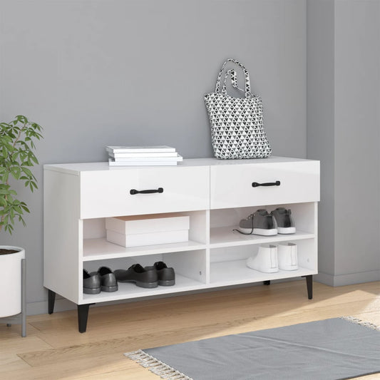 Skoställ Högglans Vit Skoskåp 102x35x55 cm