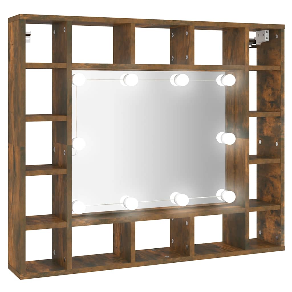 Badrumsspegel Spegelskåp LED Rökfärgad Ek 91x15x76,5 cm