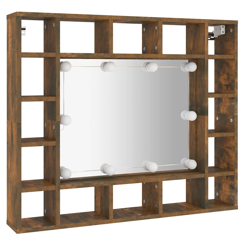 Badrumsspegel Spegelskåp LED Rökfärgad Ek 91x15x76,5 cm