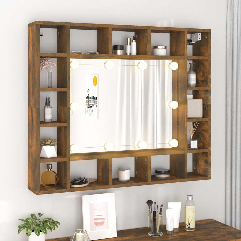 Badrumsspegel Spegelskåp LED Rökfärgad Ek 91x15x76,5 cm