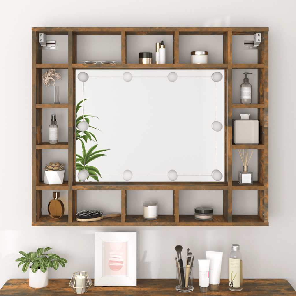 Badrumsspegel Spegelskåp LED Rökfärgad Ek 91x15x76,5 cm