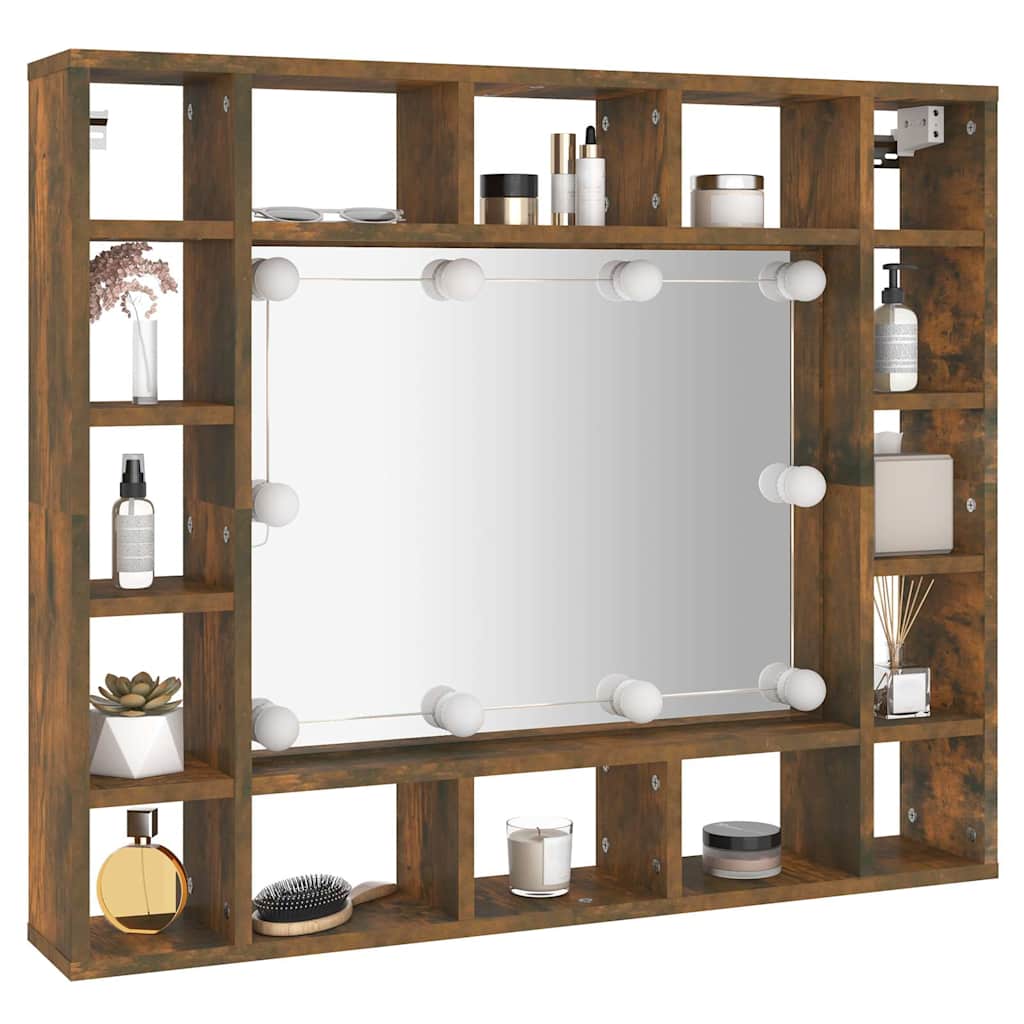 Badrumsspegel Spegelskåp LED Rökfärgad Ek 91x15x76,5 cm