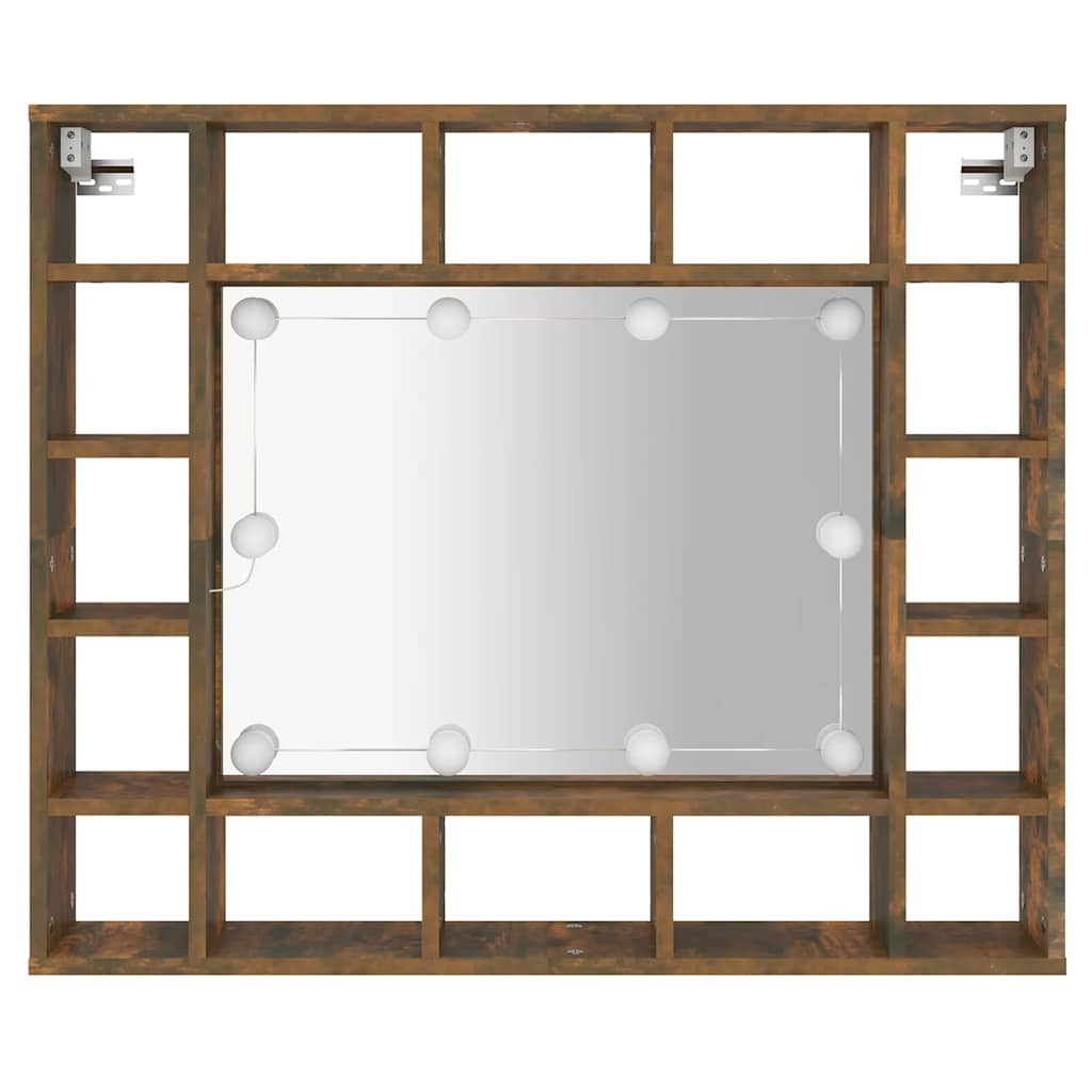 Badrumsspegel Spegelskåp LED Rökfärgad Ek 91x15x76,5 cm