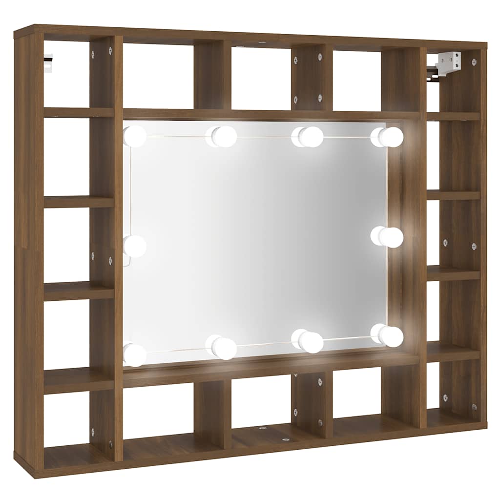 Badrumsspegel Spegelskåp LED Brun Ek 91x15x76,5 cm