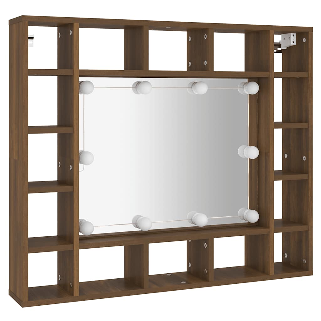 Badrumsspegel Spegelskåp LED Brun Ek 91x15x76,5 cm