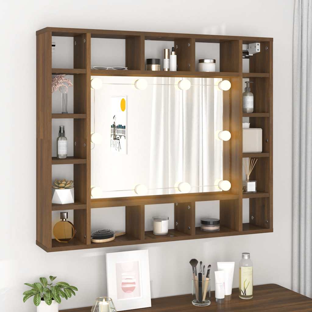 Badrumsspegel Spegelskåp LED Brun Ek 91x15x76,5 cm