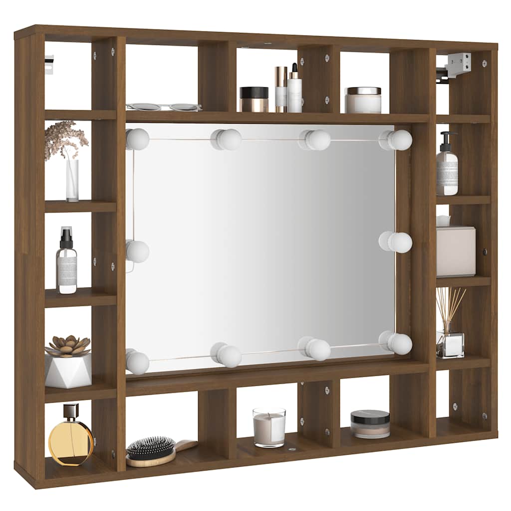 Badrumsspegel Spegelskåp LED Brun Ek 91x15x76,5 cm