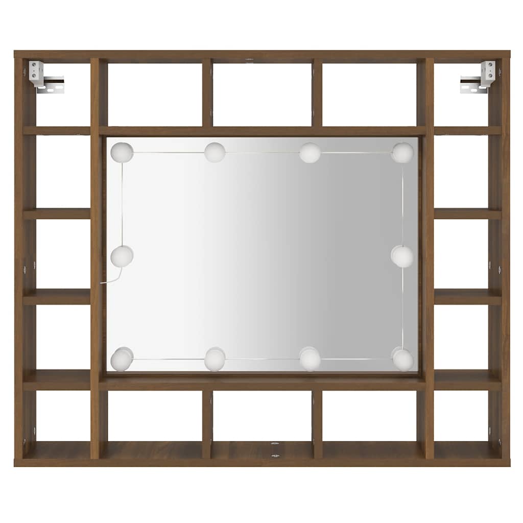Badrumsspegel Spegelskåp LED Brun Ek 91x15x76,5 cm